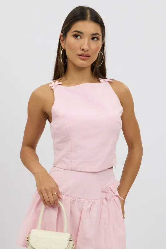 Pink Cami Sleeveless Boat Neck Bow Detail sold by Ally Fashion