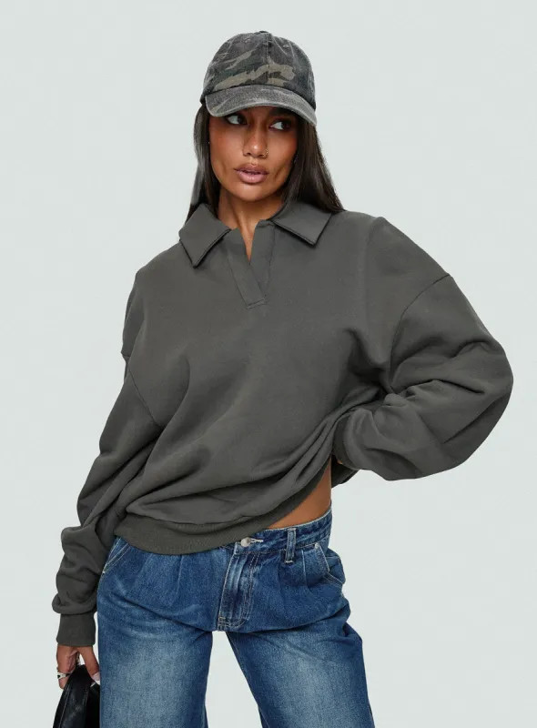 Back Around Collared Fleece Jumper Slate sold by Princess Polly