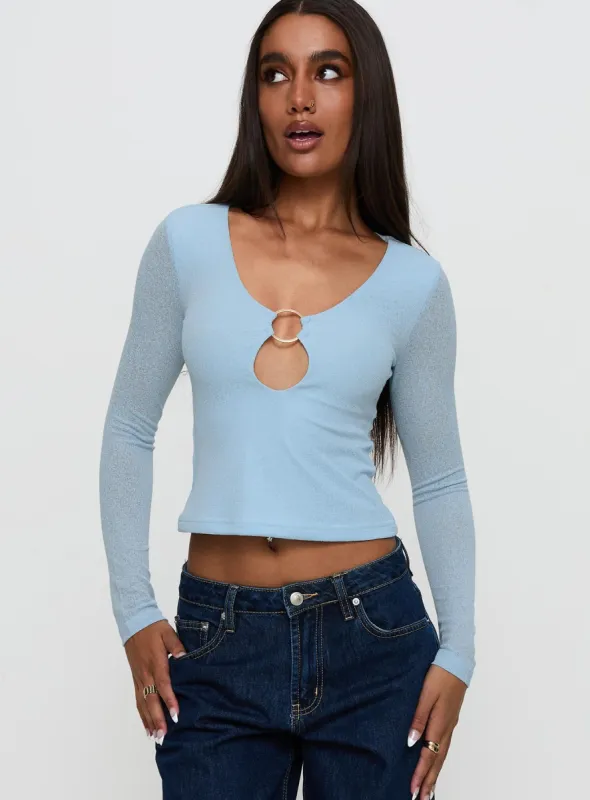 This Fate Long Sleeve Ring Detail Top Blue sold by Princess Polly