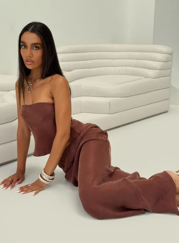Lucelia Maxi Skirt Brown sold by Princess Polly