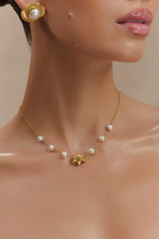 Eva Floral Fresh Water Pearl Necklace - Gold sold by Meshki