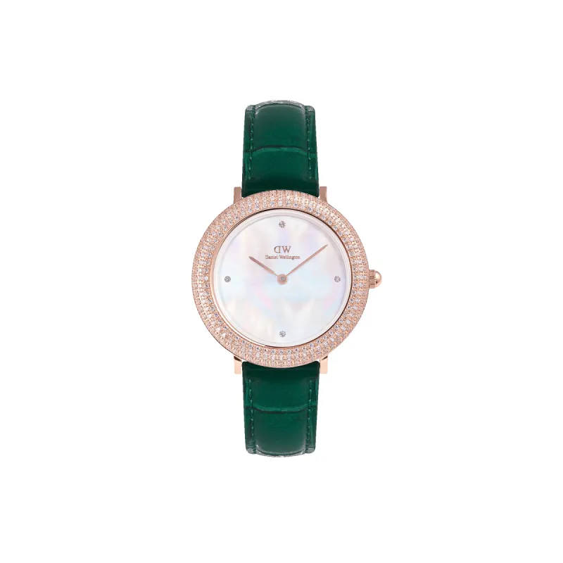 Crystalline Bezel Green Croc Rose Gold sold by Daniel Wellington