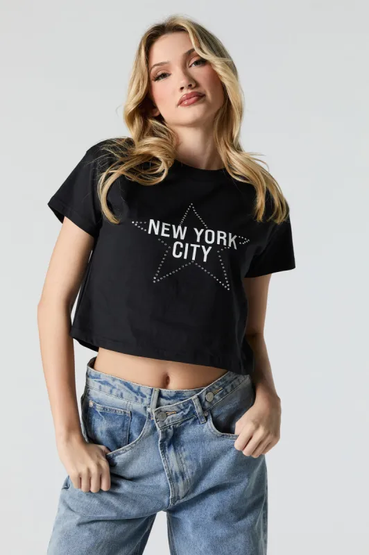 NYC Rhinestone Graphic Cropped T-Shirt sold by Urban Planet