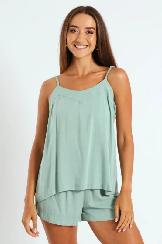 Cami & Short Linen Blend Set - Aqua sold by Edgars