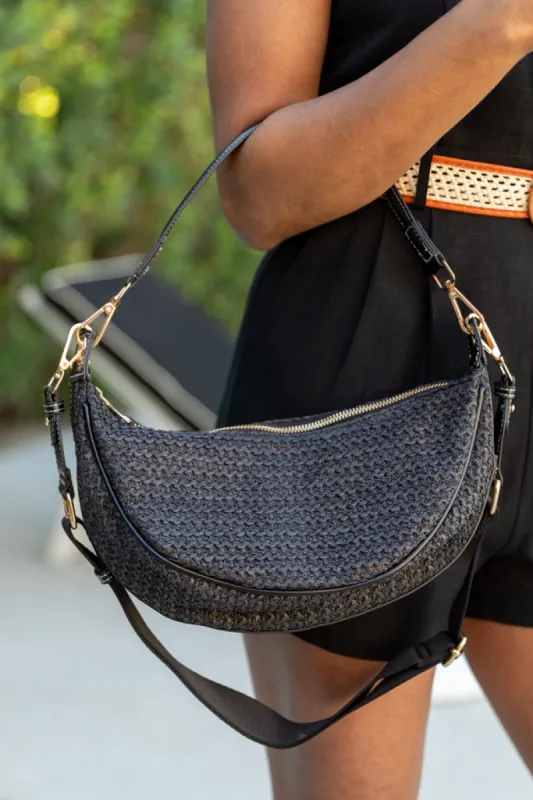 Kelly Black Raffia Crossbody Purse FINAL SALE sold by Pink Lily