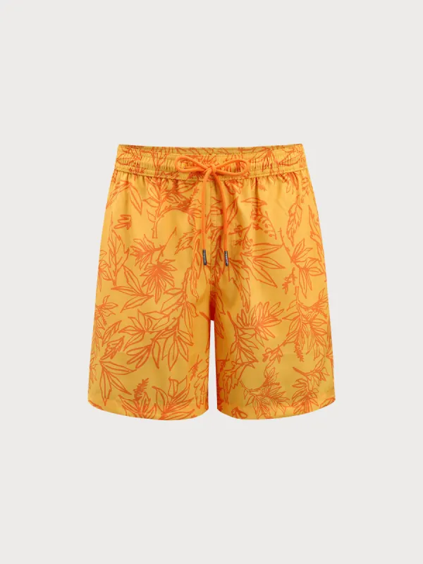 The Yellow Floral Beach Men's 7" Swimming Trunks sold by BERLOOK