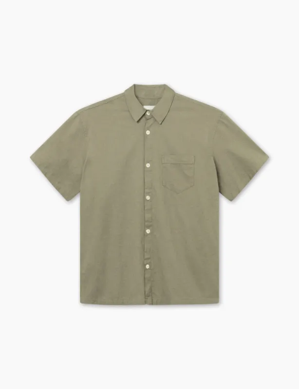 SERENE LINEN SS SHIRT - DUSTY OLIVE sold by Foret