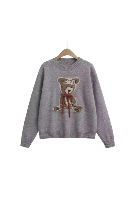 'Kinsley' Bear Bow - Embellished Knit Sweater sold by Goodnight Macaroon