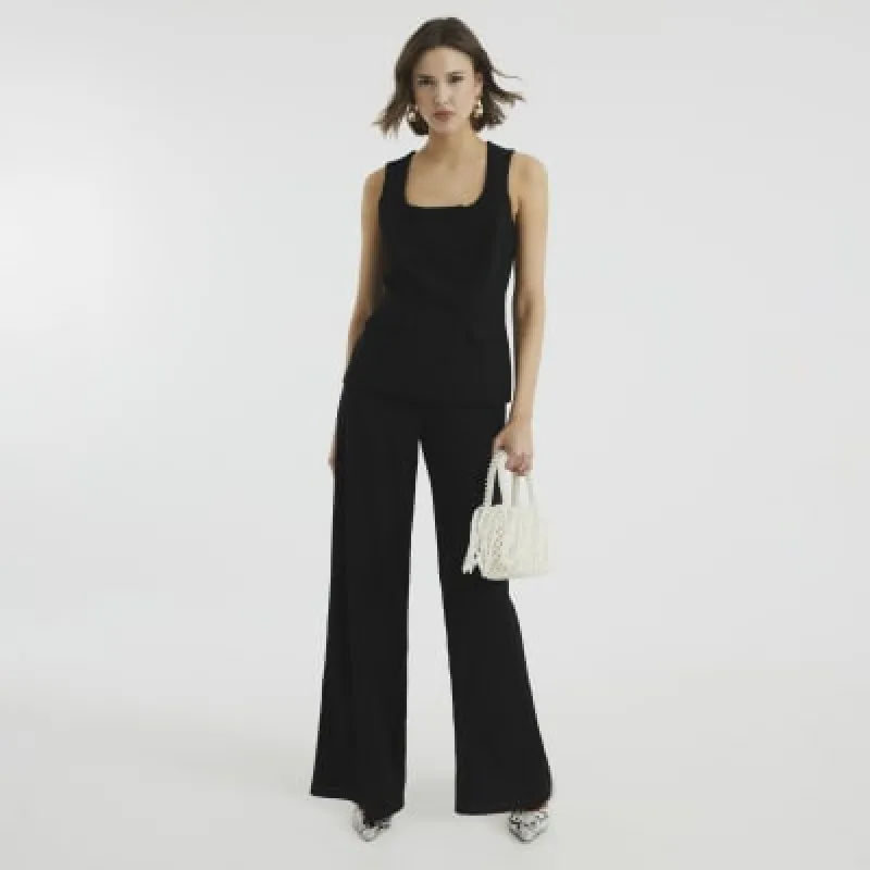 Black Sleeveless Double Breasted Jumpsuit sold by River Island