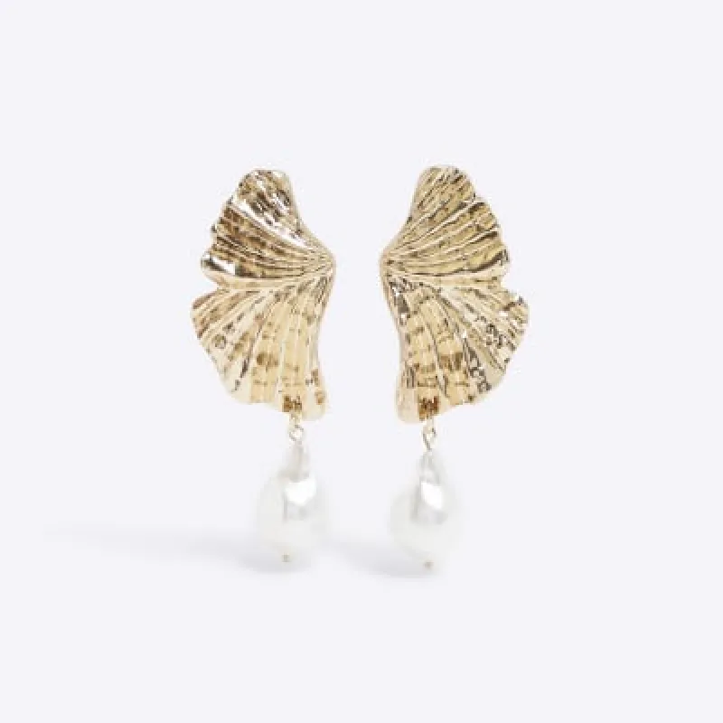 Gold Petal Pearl Earrings sold by River Island