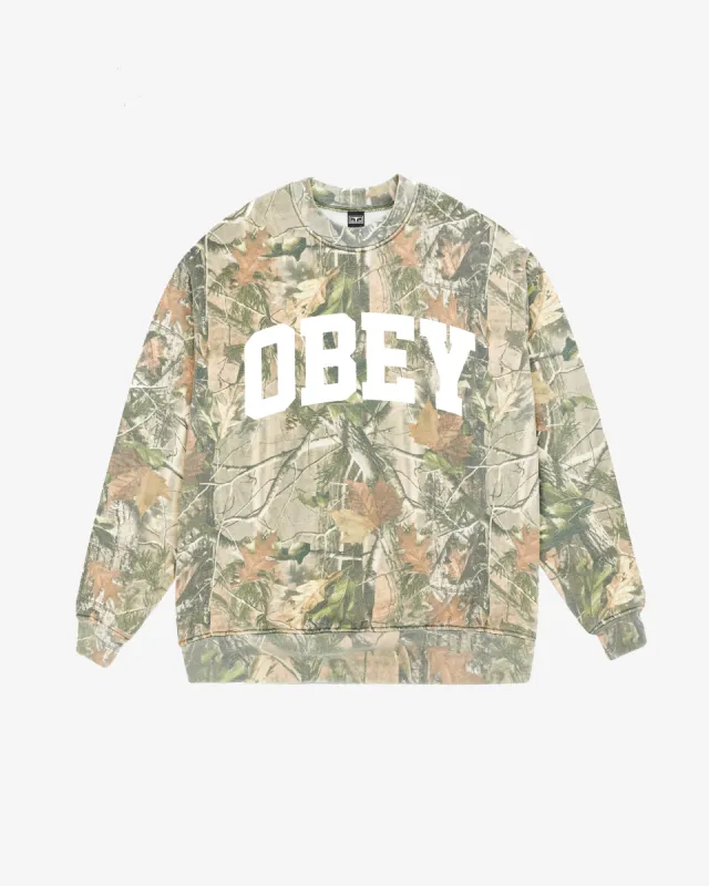 COLLEGIATE LEAF CAMO CREWNECK sold by Obey