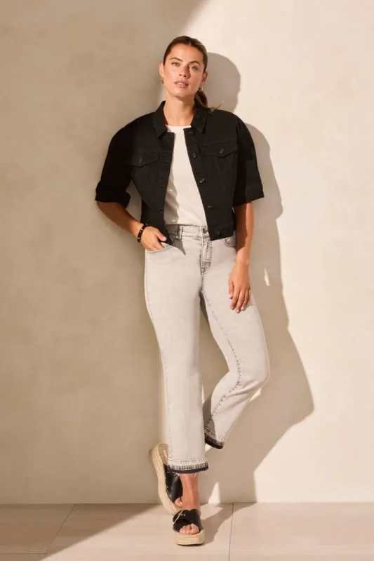 Comfort Stretch Elbow-Sleeve Denim Jacket-Justblack sold by Tribal
