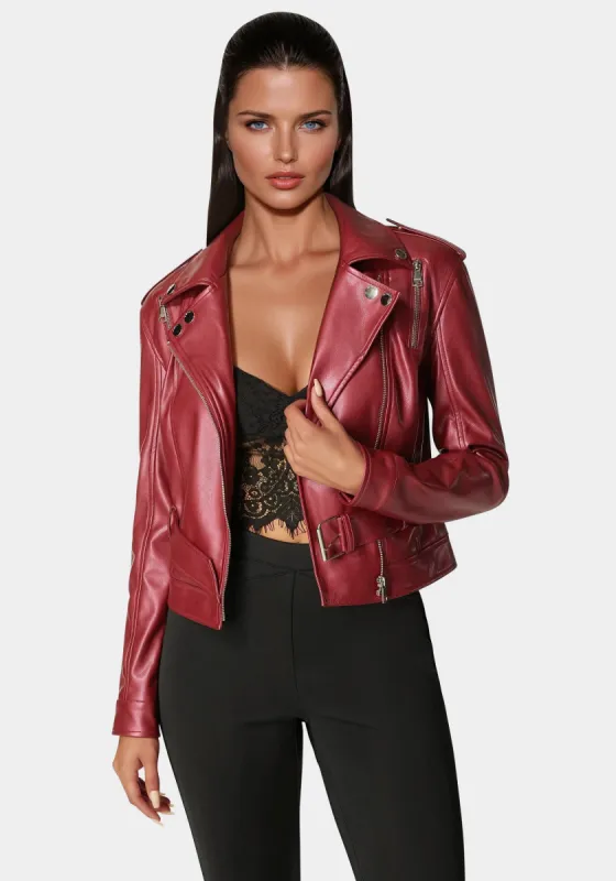 Metallic Vegan Leather Moto Jacket sold by Bebe