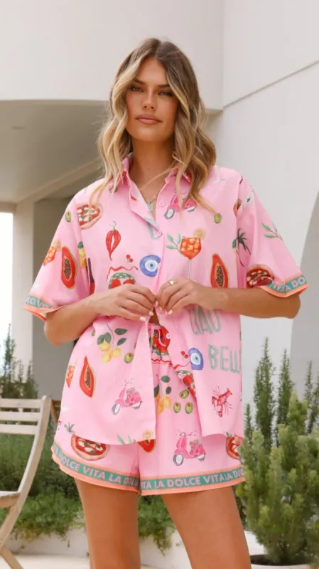 Dolce Vita Button Up Shirt and Shorts Set - Pink sold by Billy J