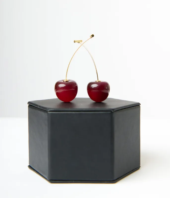 Gold Stem Cherry Earrings sold by Unique Vintage