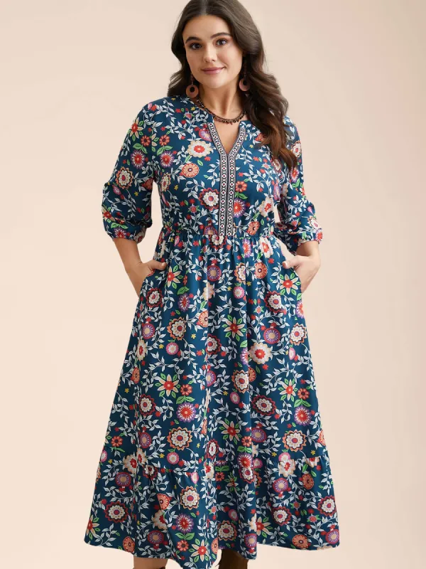 Floral Print Stretchy-Waist Pockets Maxi Dress sold by Bloomchic