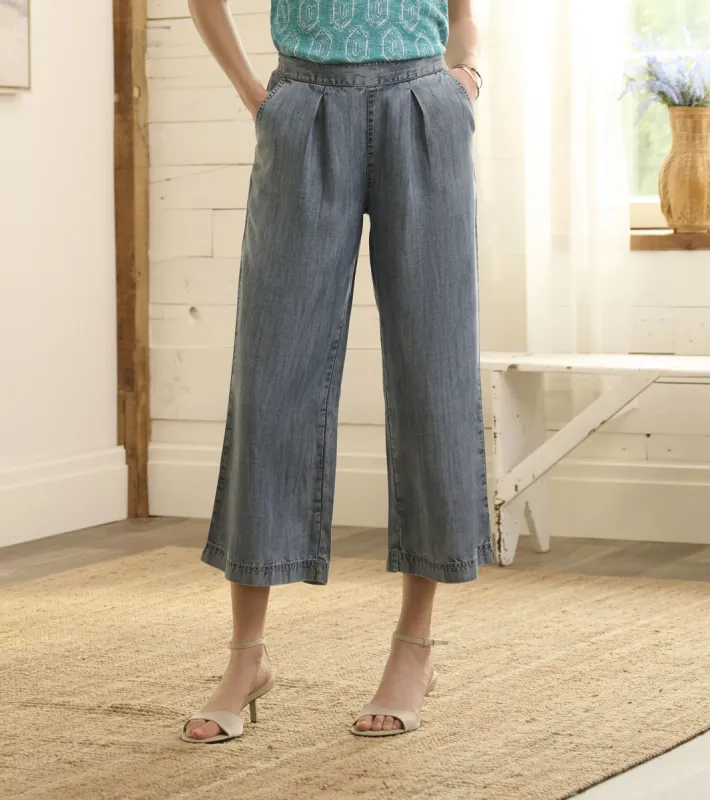 Cropped Wide Leg Pants - Blue Acid Rinse sold by Hatley