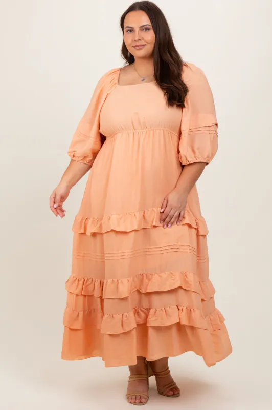 Peach Square Neck Ruffle Tiered Plus Maxi Dress sold by Pinkblush