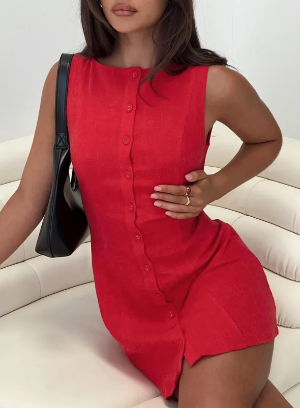 Dollie Linen Mini Dress Red sold by Princess Polly
