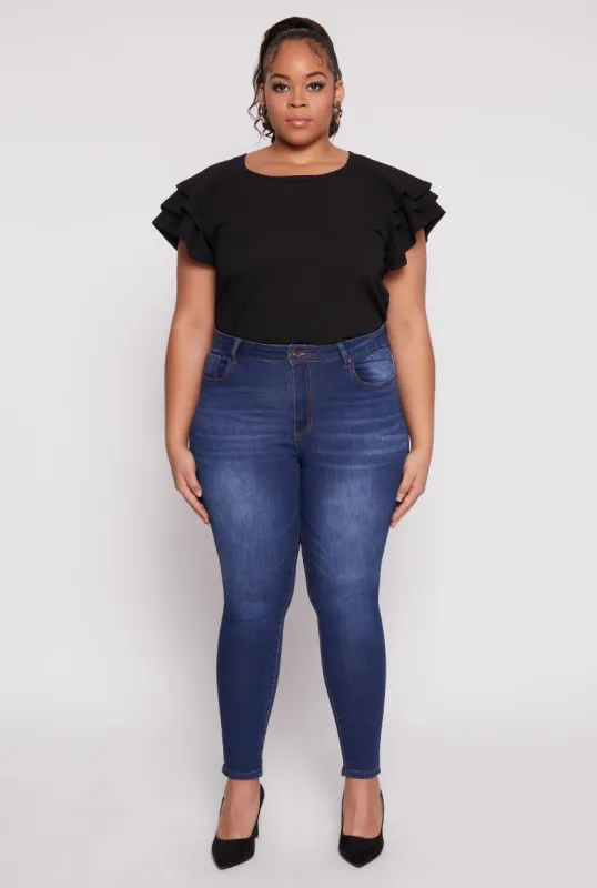 Plus Size Tiered Flutter Sleeve Blouse sold by Rainbow