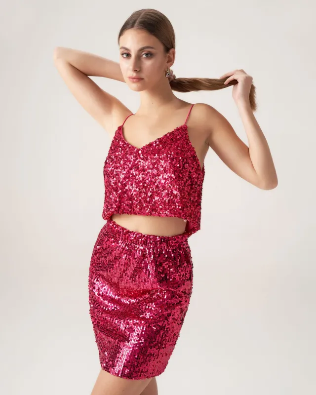 Bettydress-Red Sequin Cropped Cami Top sold by rihoas