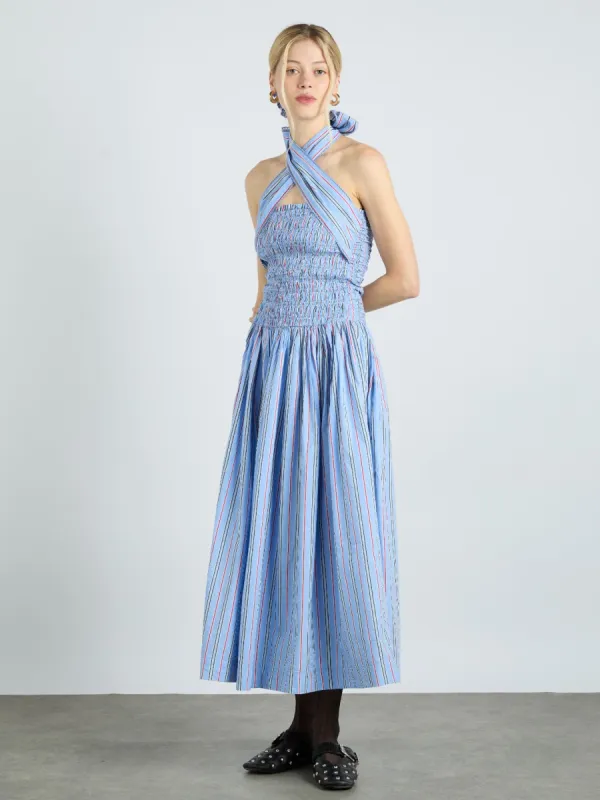 mia midi dress - bold blue stripe sold by Damson Madder