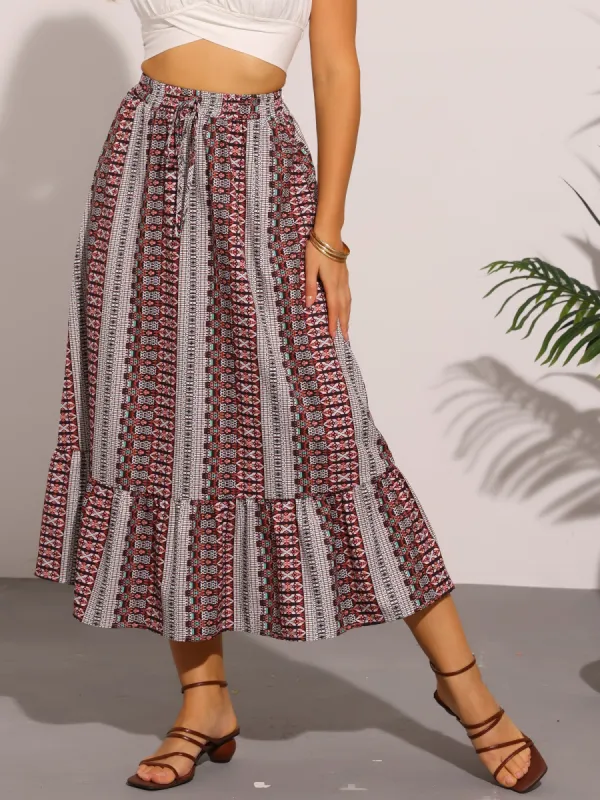 Boho Elastic Waist A-Line Printed Midi Skirt sold by Allegra K