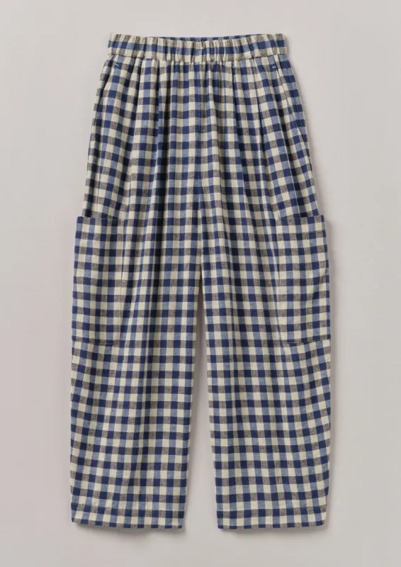 Gingham Linen Cotton Patch Pocket Trousers | Denim Blue sold by TOAST
