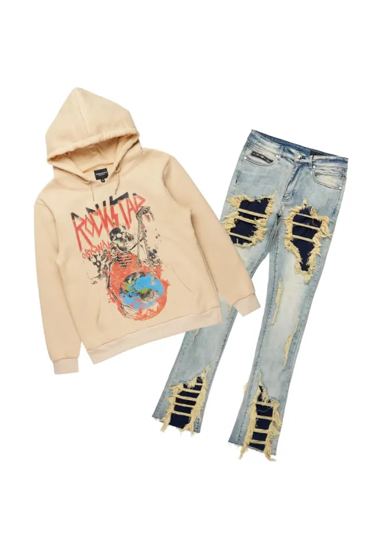 Barrett Beige Hoodie & Fateh Stacked Jean Bundle sold by Rockstar Original