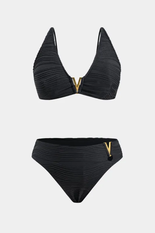 Plus Size Metallic Textured Bikini Set sold by Micas