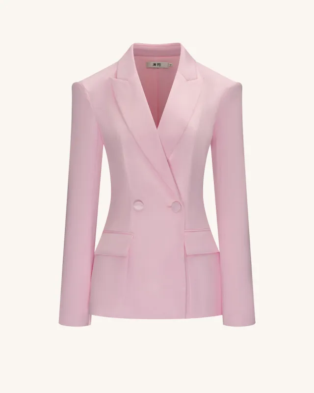Lily Satin Double-Breasted Blazer Suit  - Pink sold by JW PEI