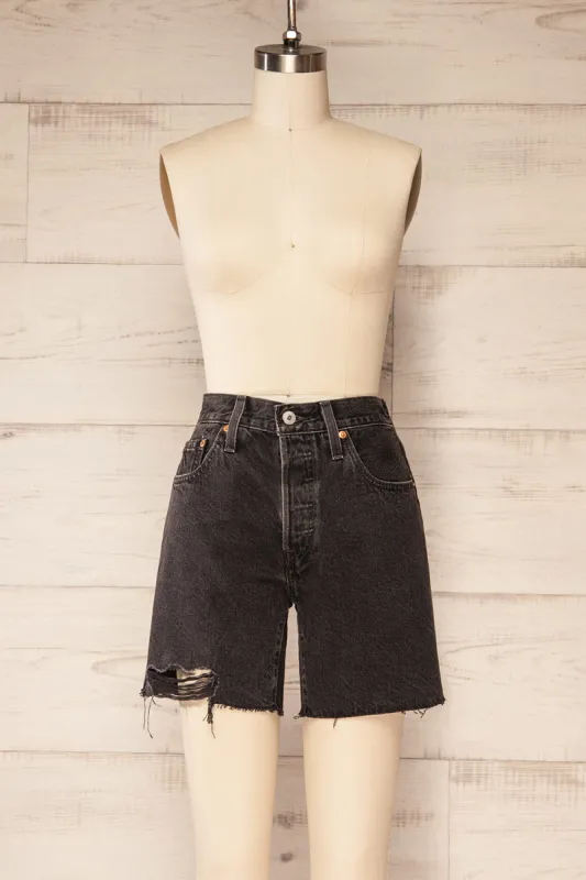 Aviles | Distressed Black High Rise Shorts sold by Boutique 1861
