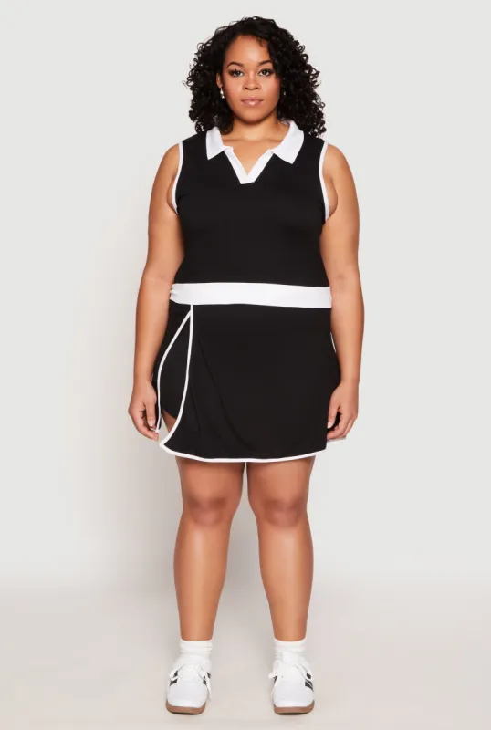 Plus Size Contrast Trim Side Slit Tennis Skirt sold by Rainbow