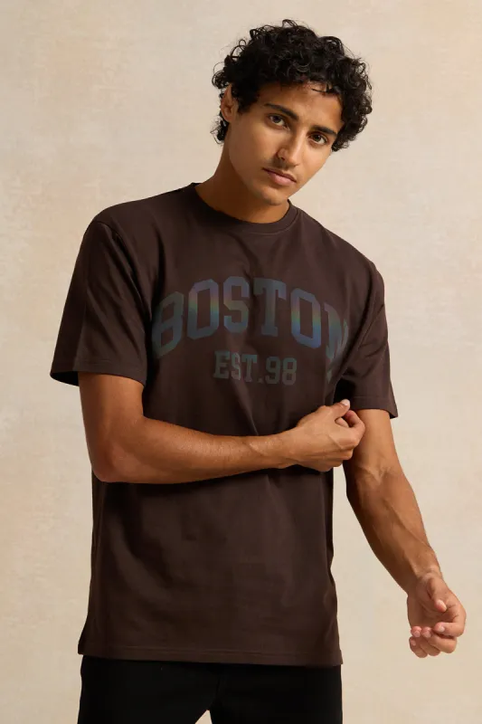 Men Brown Printed T-Shirt sold by Redtag