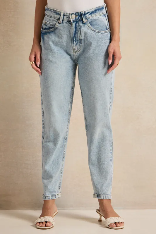 Women Blue Solid Mom Jeans sold by Redtag