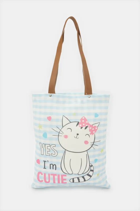 Women Blue Printed Shopper sold by Redtag