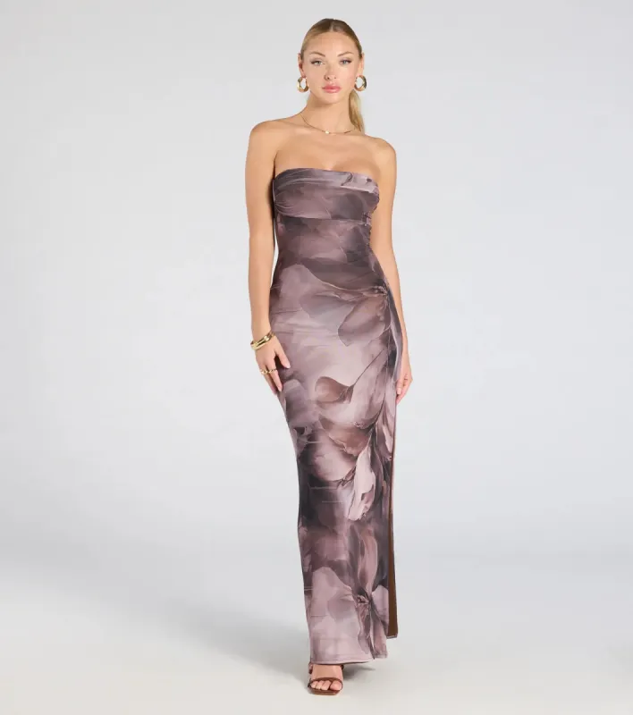 Major Energy Strapless Floral Mesh Maxi Dress sold by Windsor