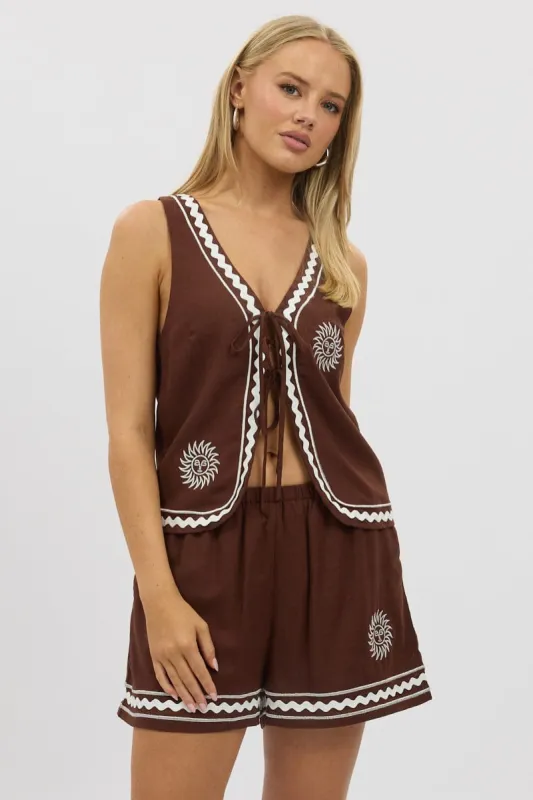 Brown Linen Vest Sleeveless Embo sold by Ally Fashion