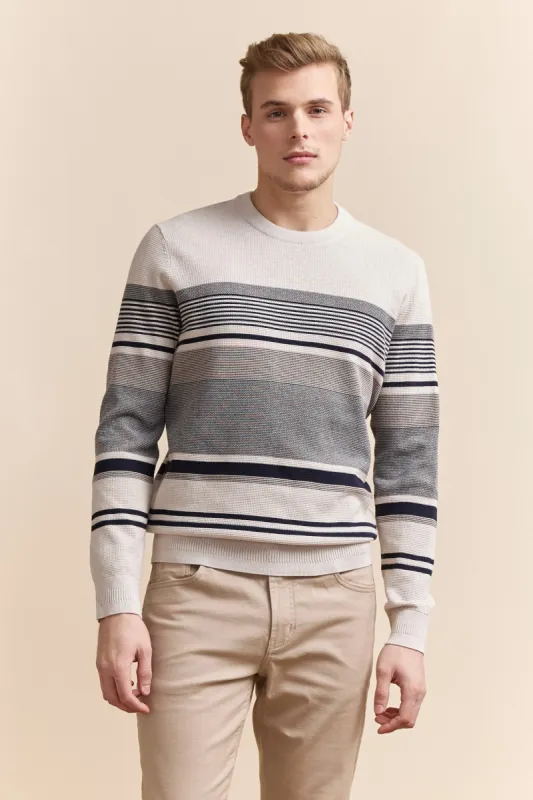 Multi tone textured striped sweater sold by Tristan Style