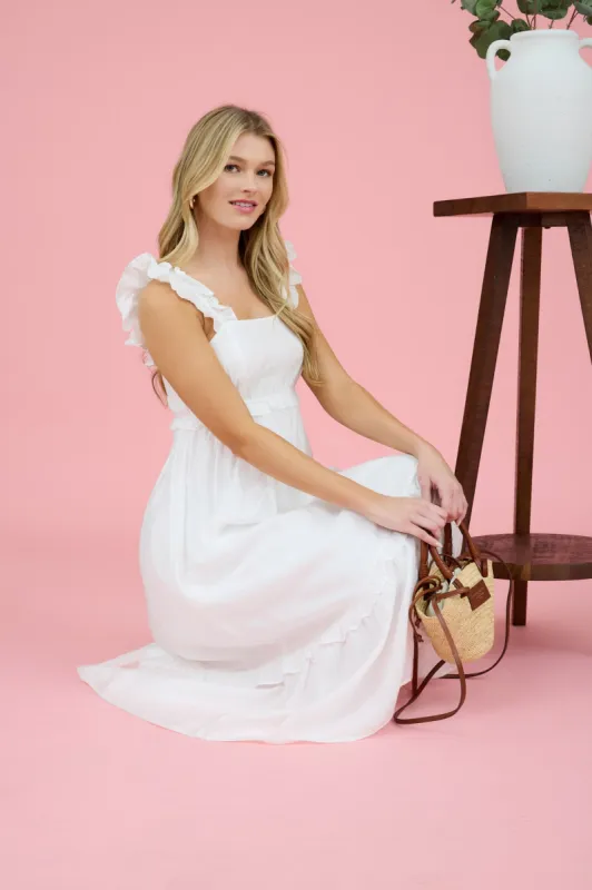 RUFFLE DETAIL EMPIRE WAIST SLEEVELESS MIDI DRESS sold by Blu Pepper