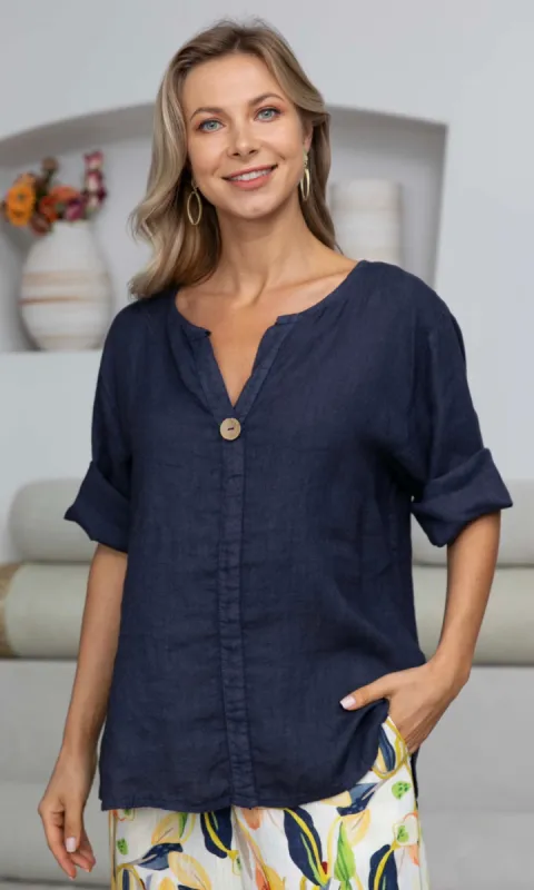 Linen V Neck Cuff Sleeve sold by Revolution Boutique