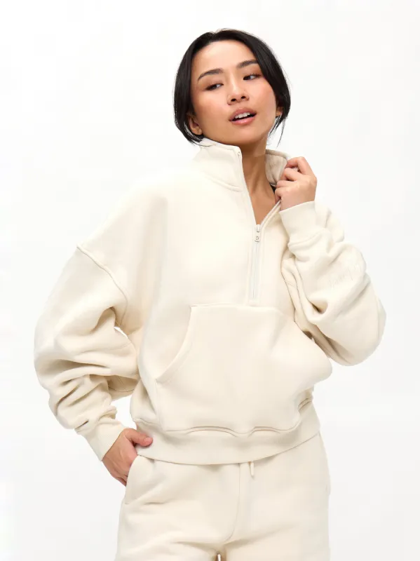 Plush Fleece Quarter Zip Pullover - Oat Milk sold by BuffBunny