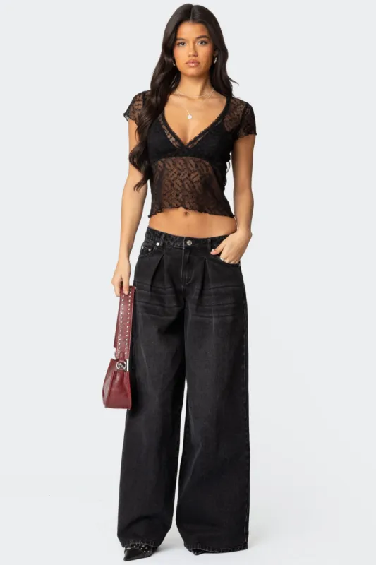 Pleated Detail Low Rise Jeans sold by Edikted