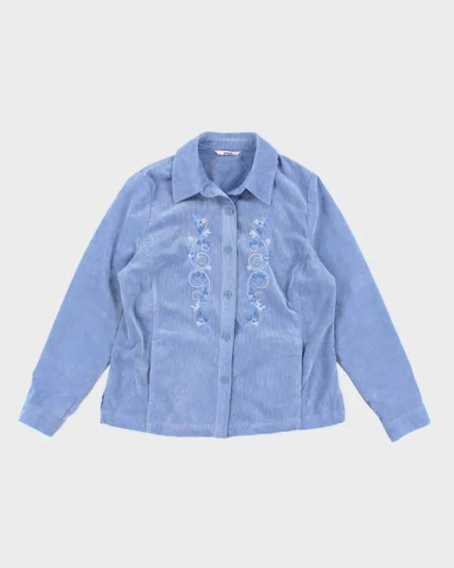 Vintage Y2k 00s Alia Blue Embroidered Corduroy Blouse - M sold by Rokit