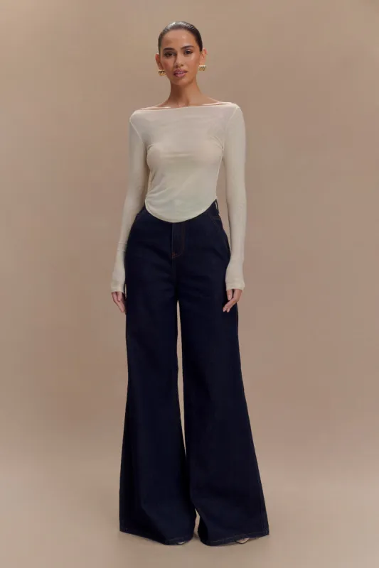 Jen Wide Leg Flare Denim Jeans - Indigo Blue sold by Meshki