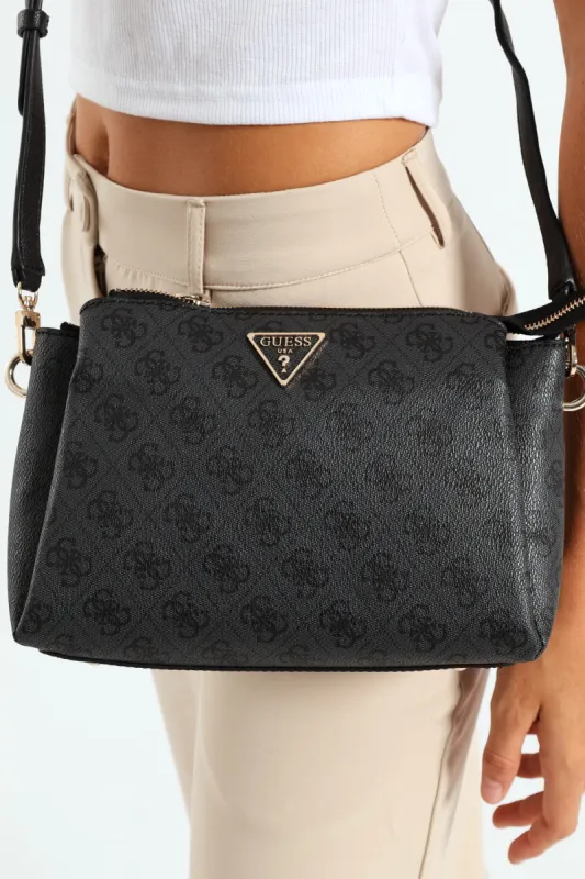 Noelle Logo Top Zip Triple Compartment Crossbody Bag - Charcoal sold by Edgars
