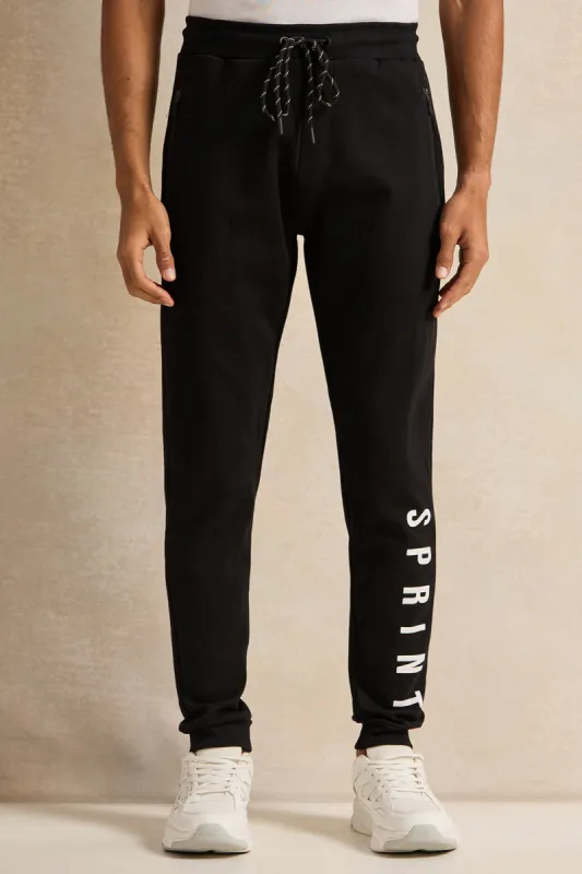Men Black Side Print Active Pants sold by Redtag
