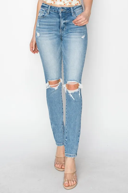 Risen Full Size High Rise Knee Distressed Skinny Jeans sold by The Dogwood Boutique