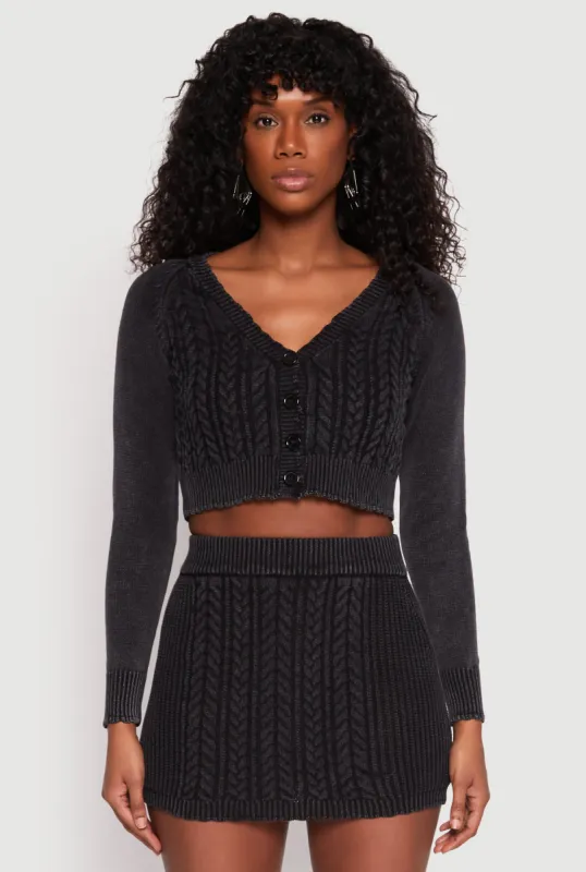 Cable Knit Button Front Cropped Cardigan sold by Rainbow