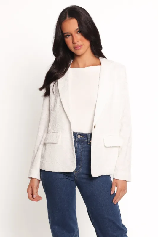 Darian Lace Knit Single Button Blazer - Off White sold by Petal & Pup
